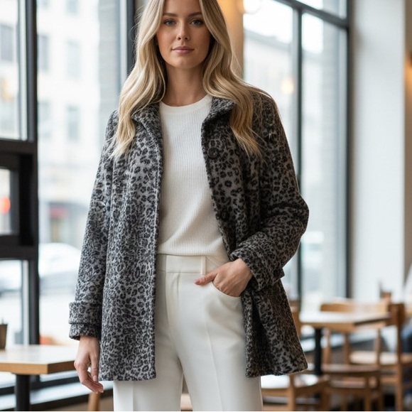 Valerie Bertinelli Jackets & Blazers - Valerie Bertinelli Ladies Gray And Black Animal‎ Print Jacket